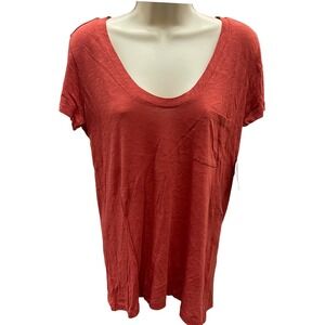 Caslon Womens Scoop Neck Pocket T-Shirt Rust Spice Slub Knit Small NWT